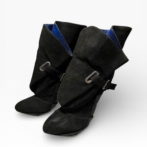 Raphael Young Suede Black Women's Buckle Booties Sz 39